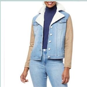 DG2 by Diane Gilman New Classic Stretch Denim Mixed Media Jacket L
